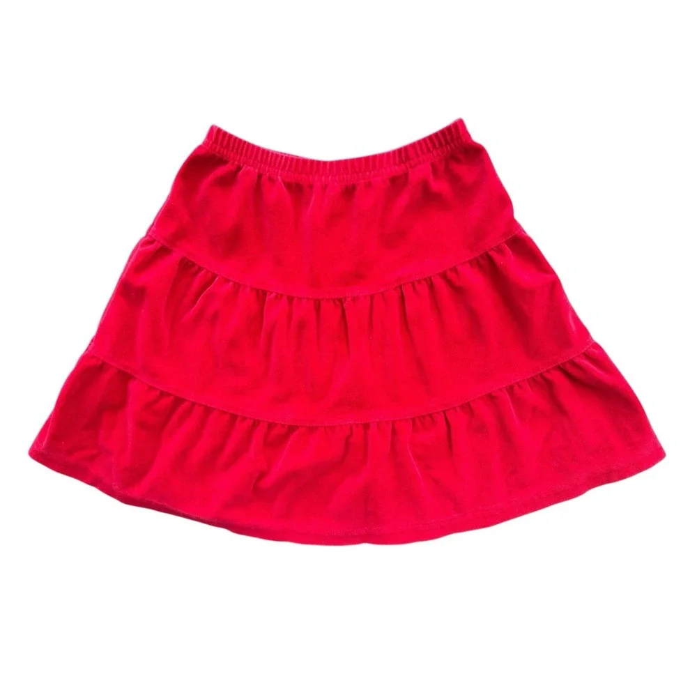 Hanna Andersson Red Tiered Velour Ruffle Skirt Valentines Girls Size 120 US 6-7